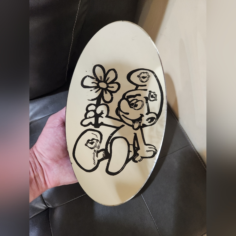 Vintage Oval Smurf Mirror 12×7 1/2